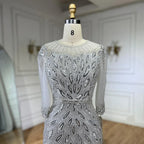 Robe de soirée de luxe arabe argentée et blanche, avec perles, longueur cheville, pour femme, tenue de mariage, modèle LA71999S, 2025 