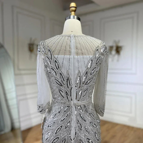 Robe de soirée de luxe arabe argentée et blanche, avec perles, longueur cheville, pour femme, tenue de mariage, modèle LA71999S, 2025 