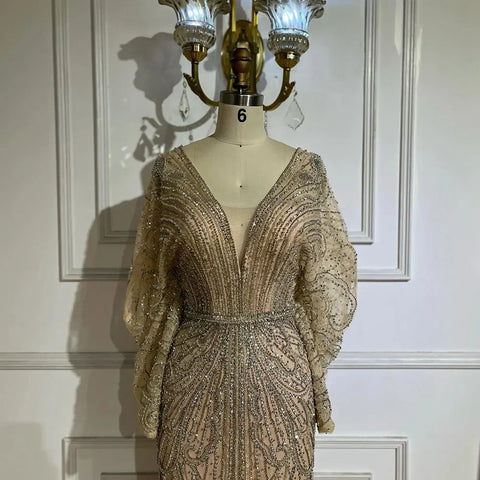 Robe de soirée sirène noire de luxe, style arabe, avec perles et diamants, pour femme, tenue de mariage, 2025, LA72288A 