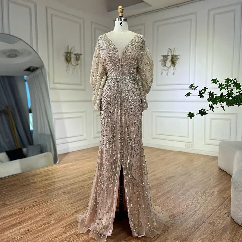 Arabic Tiffny Mermaid Black Luxury Beaded Evening Dresses Gowns Diamond For Women Wedding Party 2025 LA72288A
