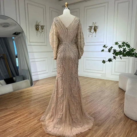 Robe de soirée sirène noire de luxe, style arabe, avec perles et diamants, pour femme, tenue de mariage, 2025, LA72288A 
