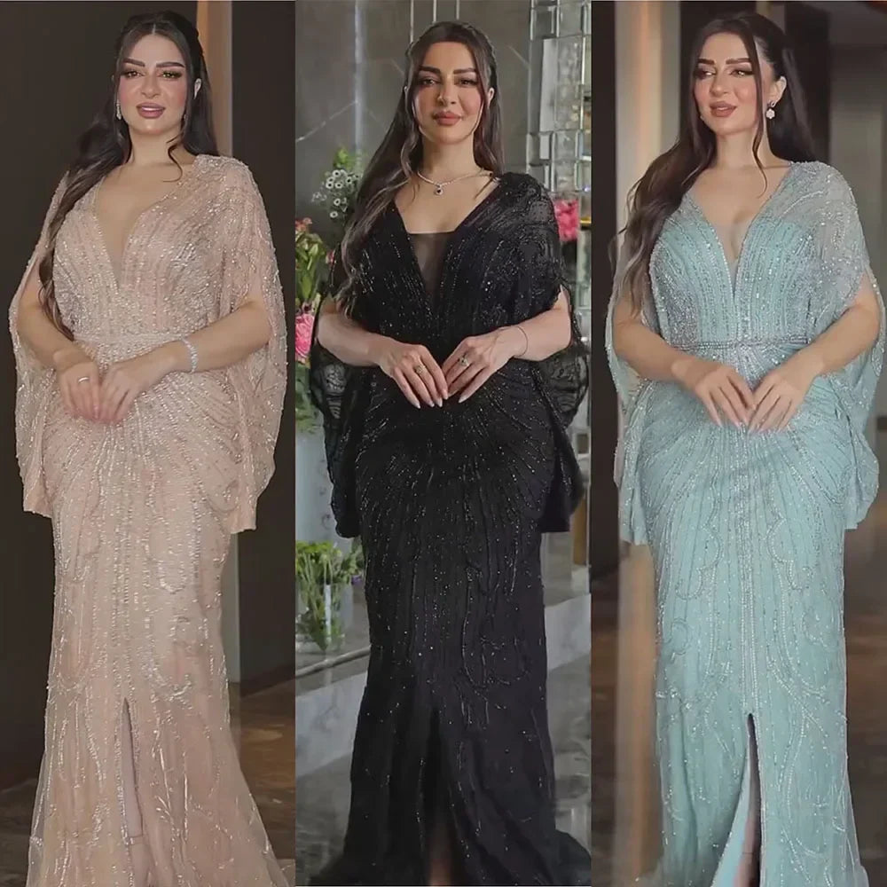 Arabic Tiffny Mermaid Black Luxury Beaded Evening Dresses Gowns Diamond For Women Wedding Party 2025 LA72288A