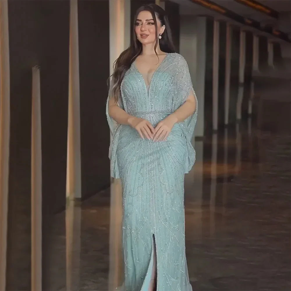 Arabic Tiffny Mermaid Black Luxury Beaded Evening Dresses Gowns Diamond For Women Wedding Party 2025 LA72288A