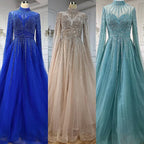 Robe de soirée arabe turquoise, coupe trapèze, perles, Dubaï, manches cape, pour femme, tenue de mariage, 2025, LA72199 