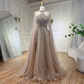 Robe de soirée de luxe style arabe turquoise, coupe trapèze, manches cape, perles, style Dubaï, pour femmes, fête de mariage, 2025, LA72306A 