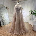 Robe de soirée de luxe style arabe turquoise, coupe trapèze, manches cape, perles, style Dubaï, pour femmes, fête de mariage, 2025, LA72306A 