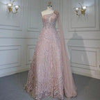 Vestido de noche árabe turquesa, corte en A, sexy, con un solo hombro, mangas tipo capa, lujoso, con cuentas, para mujer, ideal para fiestas (LA71741) 