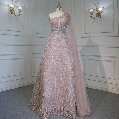 Robe de soirée sexy style arabe turquoise, coupe trapèze, asymétrique, manches cape, perles, luxueuse, 2025, LA71741 