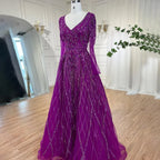 Vestidos de noche árabes turquesa, corte en A, escote corazón, mangas largas y con cuentas, para mujer, fiesta 2025 LA71793 