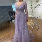Vestidos de noche árabes turquesa, corte en A, escote corazón, mangas largas y con cuentas, para mujer, fiesta 2025 LA71793 