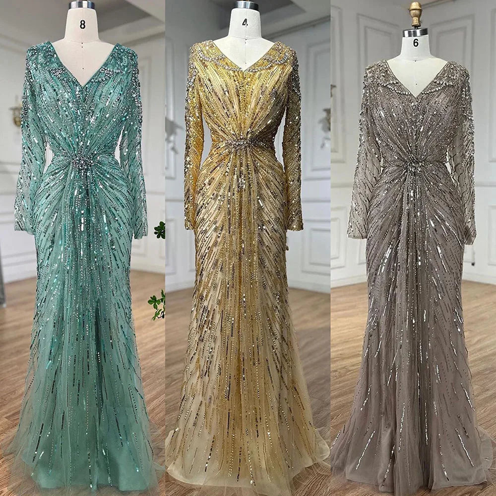 Vestidos de noche estilo sirena, elegantes, color turquesa árabe, con cuentas y abertura lateral, para mujer, ideales para bodas y fiestas (LA72007) 