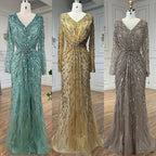 Vestidos de noche estilo sirena, elegantes, color turquesa árabe, con cuentas y abertura lateral, para mujer, ideales para bodas y fiestas (LA72007) 