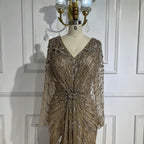 Vestidos de noche estilo sirena, elegantes, color turquesa árabe, con cuentas y abertura lateral, para mujer, ideales para bodas y fiestas (LA72007) 
