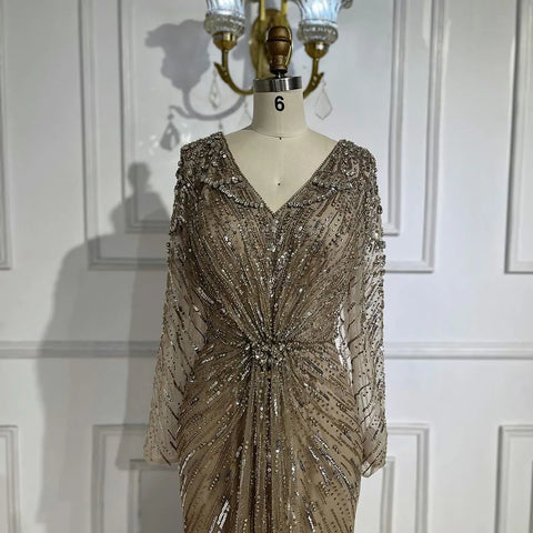 Robe de soirée sirène élégante turquoise, ouverte et fendue, avec perles, pour femme, tenue de mariage, modèle LA72007, 2025 