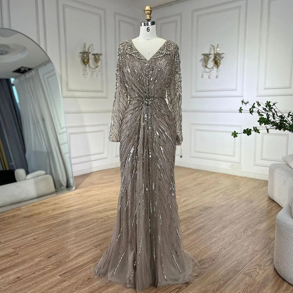 Vestidos de noche estilo sirena, elegantes, color turquesa árabe, con cuentas y abertura lateral, para mujer, ideales para bodas y fiestas (LA72007) 