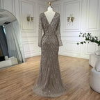 Vestidos de noche estilo sirena, elegantes, color turquesa árabe, con cuentas y abertura lateral, para mujer, ideales para bodas y fiestas (LA72007) 