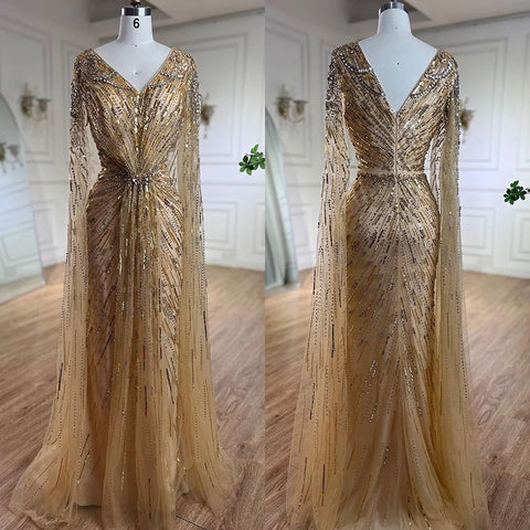 Robe de soirée élégante style sirène turquoise, manches cape perlées, style arabe, pour femmes, fête de mariage, LA72168, 2025 