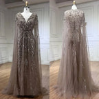 Elegante vestido de noche estilo sirena árabe turquesa con cuentas y mangas estilo capa, para mujer, boda, fiesta, LA72168 