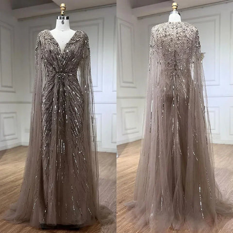 Robe de soirée élégante style sirène turquoise, manches cape perlées, style arabe, pour femmes, fête de mariage, LA72168, 2025 