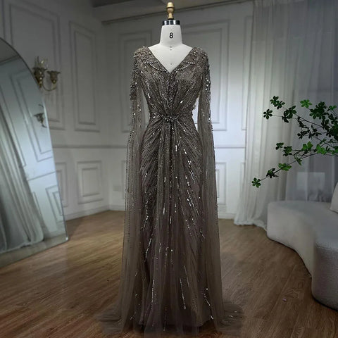 Robe de soirée élégante style sirène turquoise, manches cape perlées, style arabe, pour femmes, fête de mariage, LA72168, 2025 