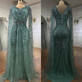 Elegante vestido de noche estilo sirena árabe turquesa con cuentas y mangas estilo capa, para mujer, boda, fiesta, LA72168 