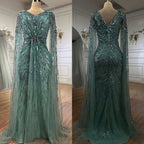 Elegante vestido de noche estilo sirena árabe turquesa con cuentas y mangas estilo capa, para mujer, boda, fiesta, LA72168 