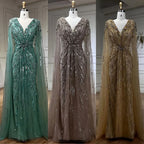 Elegante vestido de noche estilo sirena árabe turquesa con cuentas y mangas estilo capa, para mujer, boda, fiesta, LA72168 