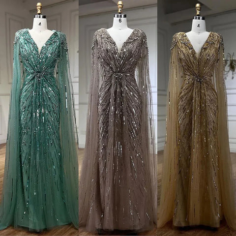 Robe de soirée élégante style sirène turquoise, manches cape perlées, style arabe, pour femmes, fête de mariage, LA72168, 2025 