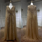 Elegante vestido de noche estilo sirena árabe turquesa con cuentas y mangas estilo capa, para mujer, boda, fiesta, LA72168 