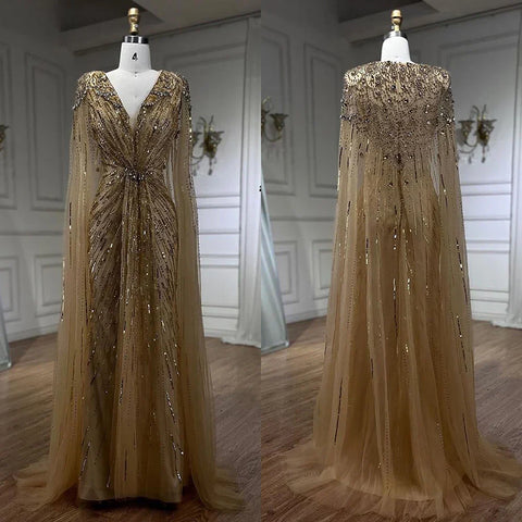 Robe de soirée élégante style sirène turquoise, manches cape perlées, style arabe, pour femmes, fête de mariage, LA72168, 2025 