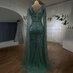 Elegante vestido de noche estilo sirena árabe turquesa con cuentas y mangas estilo capa, para mujer, boda, fiesta, LA72168 