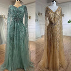Elegante vestido de noche estilo sirena árabe turquesa con cuentas y mangas estilo capa, para mujer, boda, fiesta, LA72168 
