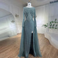 Vestido de noche elegante de lujo con mangas estilo capa y cuentas de sirena turquesa árabe para mujer, ideal para bodas 2025 LA72246 