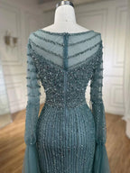 Vestido de noche elegante de lujo con mangas estilo capa y cuentas de sirena turquesa árabe para mujer, ideal para bodas 2025 LA72246 