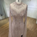 Robe de soirée sirène turquoise à manches cape et perles fendues pour femme, tenue de mariage, 2025, LA72381 
