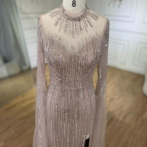 Robe de soirée sirène turquoise à manches cape et perles fendues pour femme, tenue de mariage, 2025, LA72381 