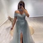 Robe de soirée sirène sexy à une épaule et perles, style arabe turquoise, fendue sur le côté, pour femme, LA72203, 2025 