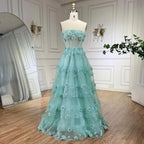 Robe de soirée longue style arabe turquoise, sans bretelles, élégante, coupe trapèze, pour femme, tenue de mariage, 2025, LA72445 