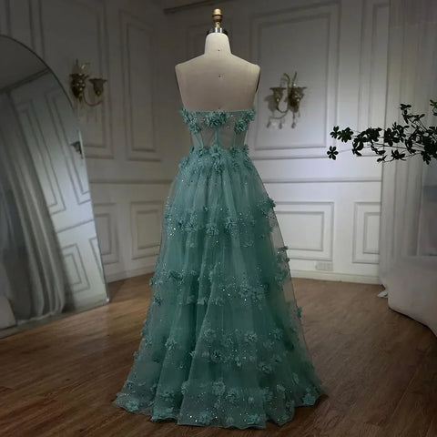 Robe de soirée longue style arabe turquoise, sans bretelles, élégante, coupe trapèze, pour femme, tenue de mariage, 2025, LA72445 