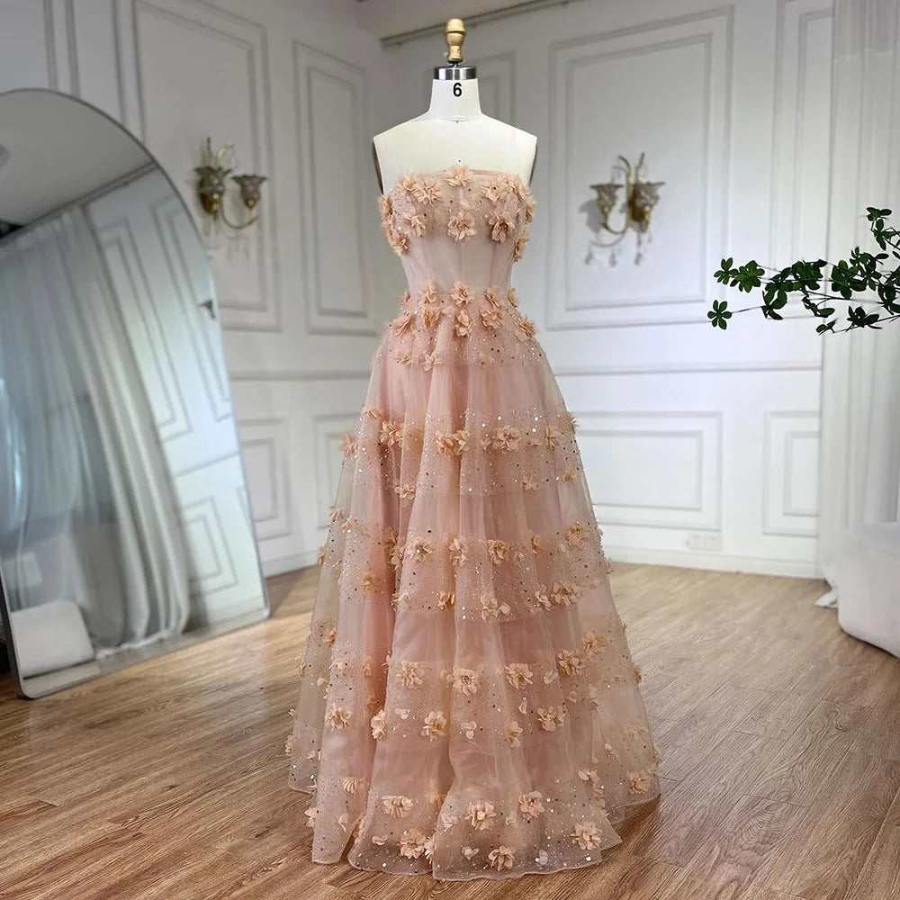 Robe de soirée longue style arabe turquoise, sans bretelles, élégante, coupe trapèze, pour femme, tenue de mariage, 2025, LA72445 