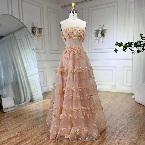 Robe de soirée longue style arabe turquoise, sans bretelles, élégante, coupe trapèze, pour femme, tenue de mariage, 2025, LA72445 