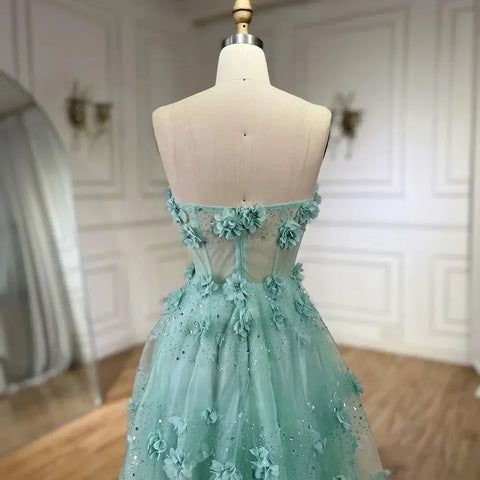 Robe de soirée longue style arabe turquoise, sans bretelles, élégante, coupe trapèze, pour femme, tenue de mariage, 2025, LA72445 