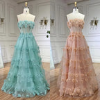 Robe de soirée longue style arabe turquoise, sans bretelles, élégante, coupe trapèze, pour femme, tenue de mariage, 2025, LA72445 