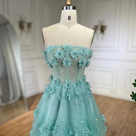 Robe de soirée longue style arabe turquoise, sans bretelles, élégante, coupe trapèze, pour femme, tenue de mariage, 2025, LA72445 
