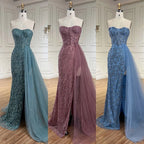 Robe de soirée de luxe style sirène, bustier, fendue, turquoise, style arabe, avec perles, pour femme, mariage, 2025, LA72610 