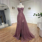 Robe de soirée de luxe style sirène, bustier, fendue, turquoise, style arabe, avec perles, pour femme, mariage, 2025, LA72610 