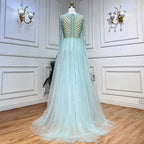 On Sale no return no refund Arabic Turquoise V Neck Mermaid Beaded Sexy Open Split Evening Dresses Gowns 2025 For Women Wedding Party LA72006