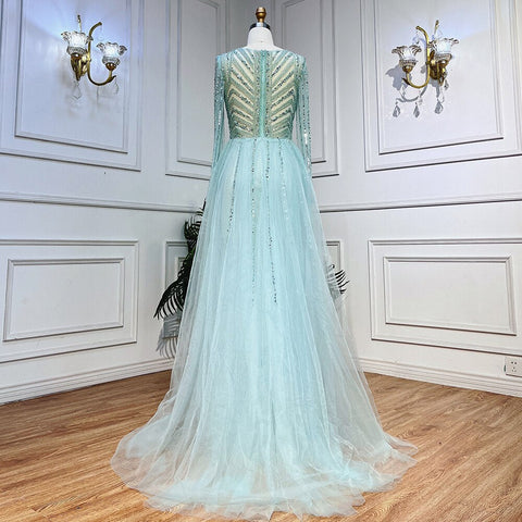 Robe de soirée sirène à col en V et perles, style arabe turquoise, sexy, fendue, pour femme, tenue de mariage, LA72006, 2025 