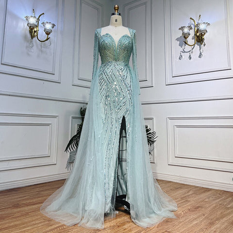 Robe de soirée sirène à col en V et perles, style arabe turquoise, sexy, fendue, pour femme, tenue de mariage, LA72006, 2025 