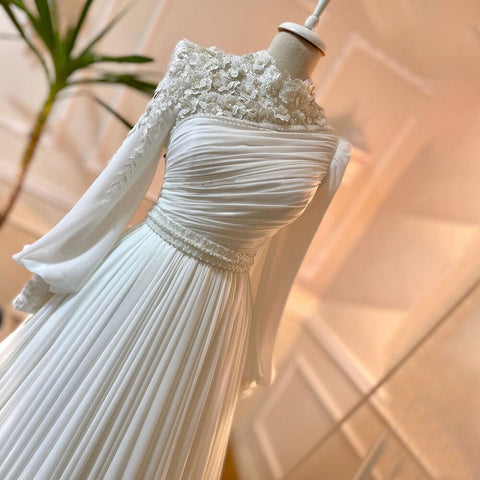 Robe de soirée musulmane blanche à fleurs 3D, style arabe, coupe trapèze, perles, pour femmes, LA71515, 2025 